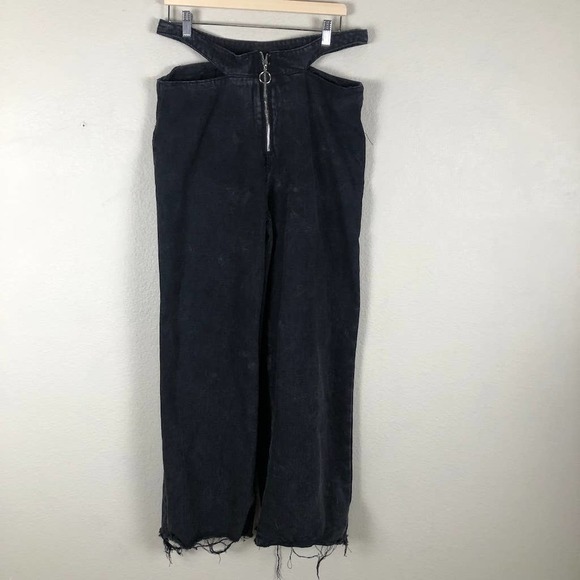 BBJ Los Angeles Jeans Womens Juniors 13 Black Hip Cutouts Wide Leg Raw Hem - Picture 1 of 12